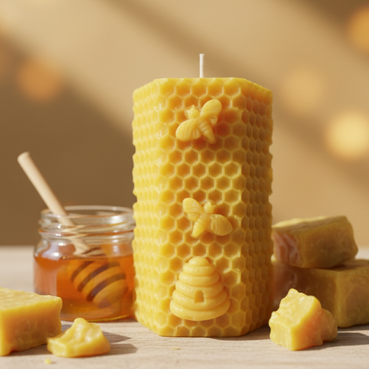 Hexagon, Bees & Hive Candle